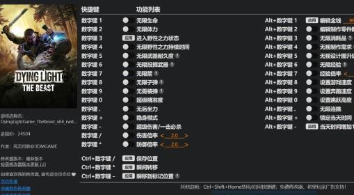消逝的光芒：困兽 修改器及用法说明