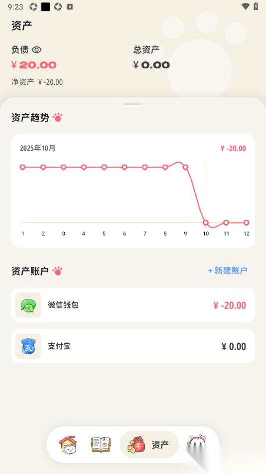 喵钱记账APP设置负债资产账户的方法